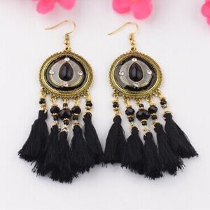 Elegant Black and Gold Tassel Earrings​